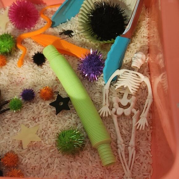 Halloween themed sensory bin add ins skeleton learning play homeschool school - Picture 6 of 12